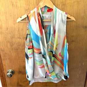 Trina Turk Muriel Prisim Print Surplice Top. Size Large.
